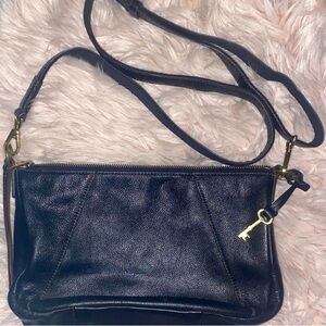 Vintage Fossil Black Leather Crossbody or Shoulder Bag
